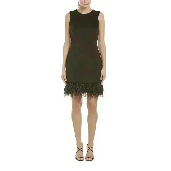 NWT Donna Ricco Lined Polyester Stretch Faux Feather Party Little Black Dress - Picture 1 of 9